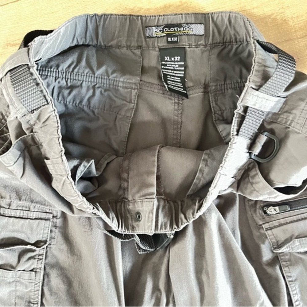 BC Clothing Convertible Cargo Zip Off Legs Pant Men XL 36x30 Gray Belted Casual - Picture 4 of 10